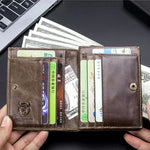 LinkMejor Genuine Leather Wallet for Men Retro Large Capacity Wallet RFID Blocking Wallet Multi-card Position Credit Card Purse Multifunctional Card Bag, Short Mens Wallet Gifts with Gift Box