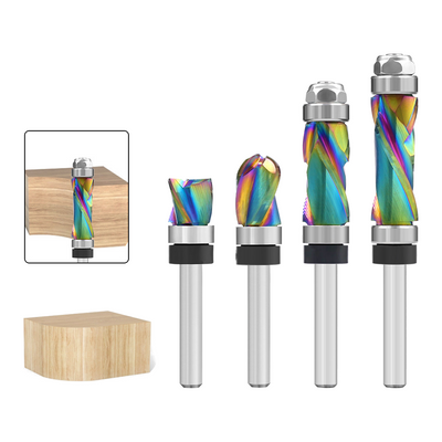 LinkMejor 1/4 Inch 6.35mm Shank Nano Coated Spiral Compression Flush Trim Router Bit Top & Bottom Bearing Milling Cutter for Wood MDF Decorative Panels