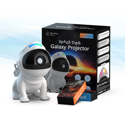 Elfeland BL-X02 Space Dog Galaxy Projector with 13 Swappable Star Patterns 360° Rotation HD Focus Lens Bluetooth Speaker RGB Ambient Light