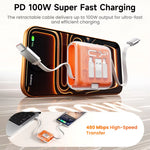 Toocki TX130C2 PD100W Retractable Fast Charging Cable Set with Hidden Phone Stand & Multi-Adapter for iPhone 17 16 15 for Samsung S23 for Xiaomi