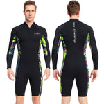 LinkMejor Men's 1.5mm Neoprene Shorty Wetsuit UV Resistant Front Zip Long Sleeve Diving Suit for Snorkeling Swimming Surfing