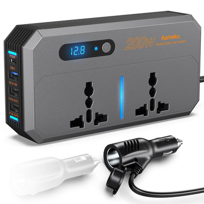 Aemeku 200W Multi-functional Car Inverter DC 12V to AC 220V Converter Auto Power Lighter Adapter USB Type-C PD30W QC3.0 18W Charger