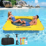 Warmounts Inflatable Floating Island Water Hammock with Mesh Center Non-Slip Floating Mat Bathing Platform for Lake Pool Sea Swimming Platform for Adults and Dogs Includes Pump Bag and Rope