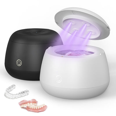 Tevorex Portable Ultrasonic UV Denture Retainer Cleaner 48kHz High Frequency 200ml Tank 5min Auto Timer IPX7 Waterproof Low Noise Ultrasonic Cleaning Machine for Braces Jewelry
