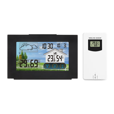 3551A Touch Screen Weather Station Indoor Outdoor Thermometer Hygrometer Wireless Sensor Weather Forecast Alarm Clock Comfort Level Display Smart Home Automation