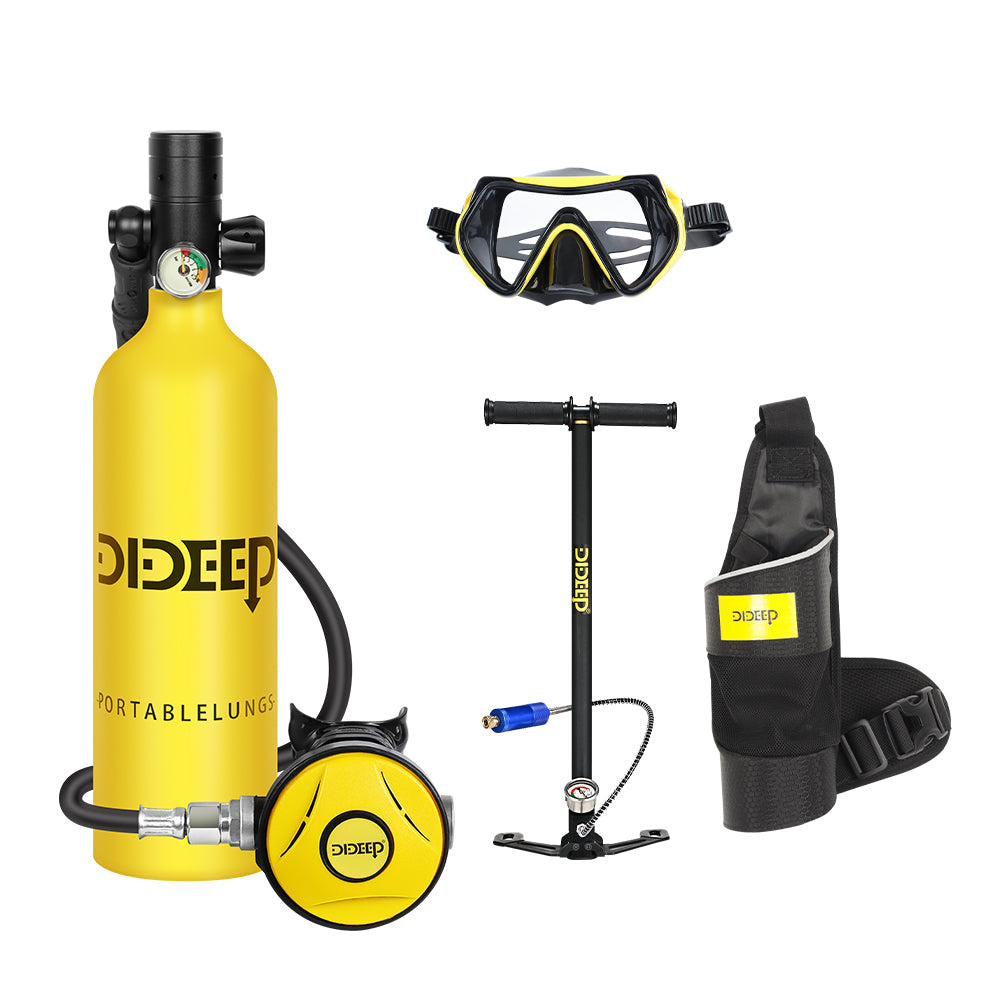 LinkMejor X4000Pro 1L Scuba Diving Tank Snorkel Equipment Leisure Outdoor Swimming Spare Oxygen Portable Capacity Use 10-20 Minute with Diving Goggles Strap Bag Pump