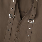 LinkMejor Mens Tie Design Long Sleeve Shirt Casual Solid Color Fashion Design Men Top Loose Fit
