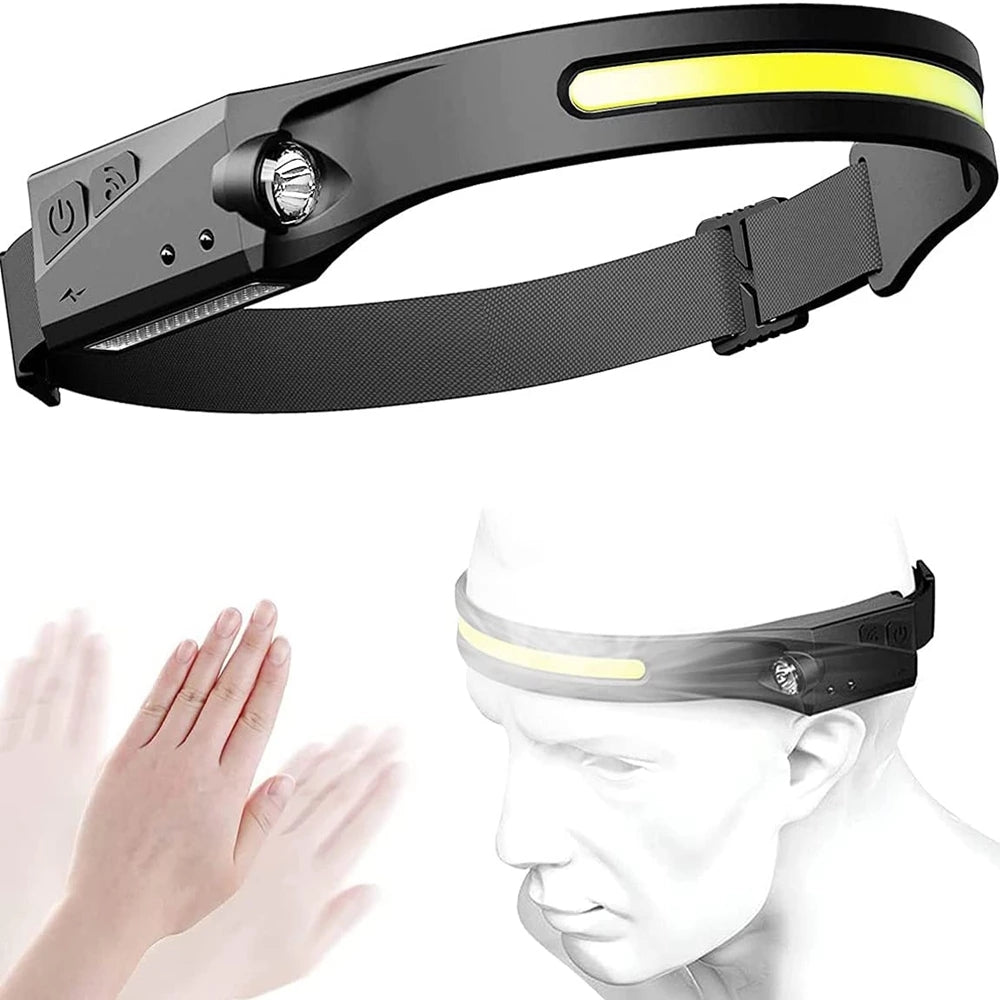 LinkMejor LX200 Wave Sensor 1200mAh 270° Wide Range 350LM 5 Lighting Modes LED Headlamp USB Rechargeable Head Torch COB Outdoor Cycling Adventure Fishing Flashlight Bike Headlamp