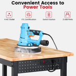 LinkMejor 48" Adjustable Heavy Duty Workbench 2000 LBS Load Capacity Rubberwood Work Table with Pegboard Power Outlets Work Bench for Garage Workshop Office Home Commercial
