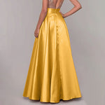 LinkMejor Stylish Women High Waist A-line Long Skirts Summer OL Work Skirt Jupe Female Solid Party Maxi Skirts Faldas Saia
