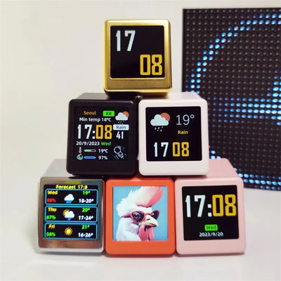 Mini Smart WiFi Weather Forecast Station Clock DIY Cute GIF Animation Display Multiple Theme Selection Convenient Desktop Décor for Gaming Setup Type-C Powered Easy to Use for All City Worldwide
