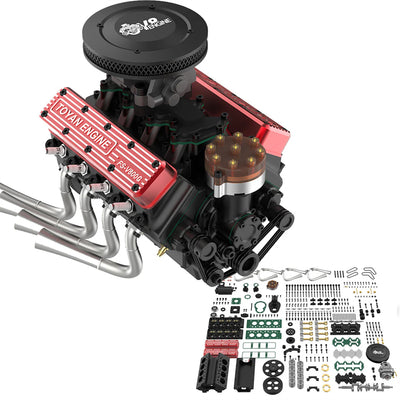 LinkMejor FS-V800WGPC 1/10 Mini V8 Engine Model Run on Gas 28CC Four-Stroke V-shaped Eight-Cylinder Water Cooling Gasoline DIY Assembly Kit / Finished Science Education Discovery Toys Children Gifts