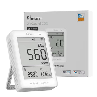 LinkMejor SAWF-08P AirGuard CO2 Matter over Wi-Fi Air Quality Monitor Mult Metric Environmental Matter Compatible Alexa Apple Home