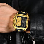 LinkMejor Fashion Men's Square Dual Display Watch Business Casual Sports Wristwatch Luminous Waterproof Date Week Male Watch