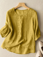 LinkMejor Women Daily Casual 3/4 Length Sleeve Blouses Solod Color Shirts