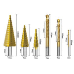 6PCS High-Speed Steel Step Drill Bits Set Titanium Coated 4-12mm 4-20mm 4-32mm Serrated Drill Bits for Metal Plastic Wood Sturdy Tools