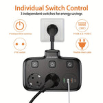 2500W 10A EU Plug Power Strip with 2AC+3USB-A+USB-C Fast Charger Multitap Electrical Wall Socket Extension Cord with On/Off Switch