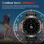 LinkMejor 1.46inch HD Screen Massive Battery Compass bluetooth Call Heart Rate Blood Pressure Monitor SOS Emergency Call Sleep Monitoring Multi-sport Modes Music Playback 10M Waterproof Smart Watch with Flashlight
