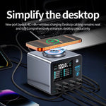 [GaN Tech] WLX-F1 140W 8-Port USB PD Charger with Smart Digital Display 4USB-A+4USB-C+Wireless Charger Pad Support PD QC PPS FCP SCP Fast Charging Desktop Charger Station EU Plug for iPhone 17 17Pro 16 Pro Max 15 14 for Xiaomi 17pro for OPPO