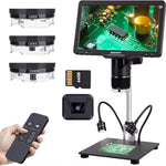 LinkMejor 10.1'' 3 Lens 2K Digital Microscope 2X-2500X Soldering Microscope for Electronics Repair Coin Microscope with IPS Screen Microscope