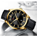 LinkMejor Simple Business Men Quartz Watch Comfortable Leather Strap Waterproof Auto Date Wristwatch