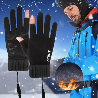 LinkMejor Touch Screen Electric Heated Gloves Windproof Hand Warmer USB Rechargeable Heating Thermal Gloves 2 Finger Heated Gloves for Women Men