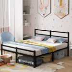 Lusimo King Bed Frame with Headboard 14 Inch Platform Bed Frame No Box Spring Needed Metal King Size Bed Frame with Storage  Heavy Duty Steel Slat and Anti-Slip Support Easy Quick Lock Assembly