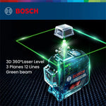 GLL3-60XG 3D Green Laser Level 12 Lines Auto-Leveling 30m Range IP54 High Accuracy Construction Tool English version