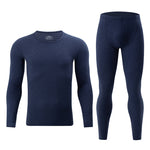 LinkMejor Men's Fall Winter Thermal Underwear Set Simple Base Layer Long-Sleeved Top Pant Casual Pajamas Set