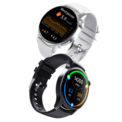 F207R 1.35-inch HD Screen 3D Large Arc Glass AI Intelligent Voice bluetooth Call Heart Rate Blood Pressure SpO2 Monitor Sleep Monitoring Non-invasive Blood Glucose Measurement Metto Multi-sport Modes IP67 Waterproof Smart Watch