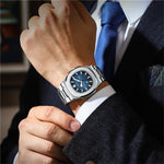 LinkMejor Men's Quartz Watch Stainless Steel Band Waterproof Luminous Square Dial Business Casual Fashion Date Wristwatch