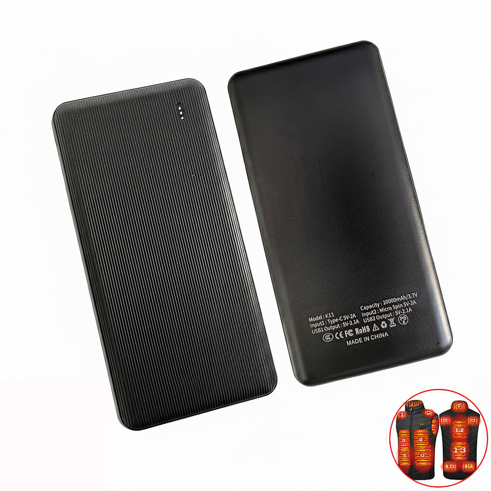 LinkMejor K11 10000mAh Power Bank with Dual USB Ports, Outputs 5V 2.1A, CE FCC RoHS Certified, Universal for LinkMejor Heated Clothing