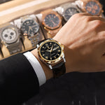LinkMejor Luxury Business Men Watches Waterproof Luminous Leather Quartz Watch Fashion Date Week Men's Wristwatch