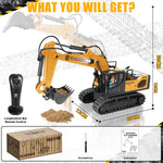 LinkMejor 1061 RTR 1/20 2.4G 11CH RC Car Excavator Alloy Bucket Simulated LED Light Sound 360° Infinitely Rotation Remote Controlled Engineering Vehicle Desktop Toys Model Collection Gift For Boys