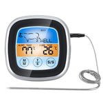 TS-62 Touch Screen BBQ Thermometer Digital Kitchen Meat Probe with LCD Display 8 Cook Mode Countdown Overtamperature Alarm Function for Grilling BBQ Cooking Meat