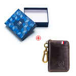 LinkMejor Genuine Leather Mens Waist-Mounted Wallet Card & Id Holders Multi-function Key Chain Holders Mini Key Bag Coin Purse Wallet Two-In-One with Gift Box