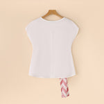 LinkMejor Women Striped Printed T-shirt Fashion Short Sleeve Tee Holiday Summer Holiday Belted Design Casual Simple Tops