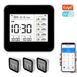 13 in 1 Tuya WIFI Intelligent Thermometer Hygrometer Indoor Accurate Temperature Humidity Gauge Monitor with Time/Calendar/Alarm Display Support Remote APP Control for Home Office