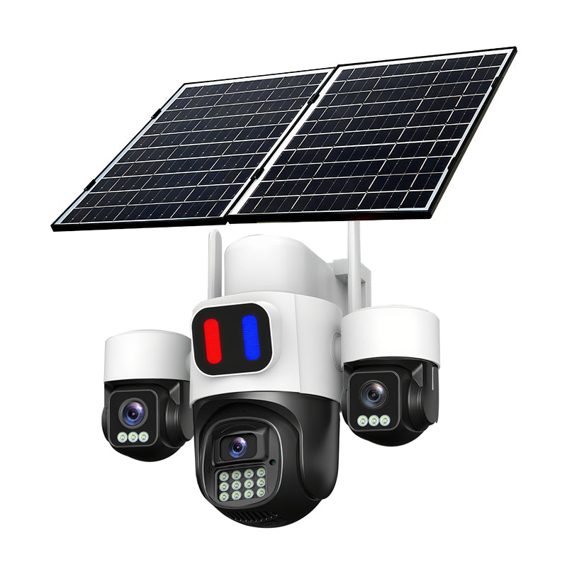 LinkMejor 4G 15MP HD Three-lens Solar Security Camera Outdoor PTZ Night Vision 2-Way Audio Blue Red Light Deterrent 24/7 Recording Waterproof Outdoors CCTV Cameras
