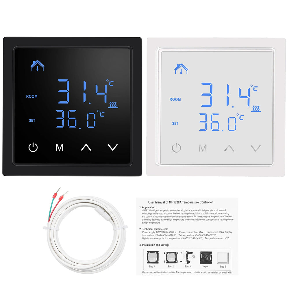 Intelligent Thermostat 16A Floor Heating Temperature Controller with LED Touch Screen 85-265V Electric Heating Control
