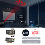 LinkMejor 7.4" LED Digital Projection Alarm Clock With FM Radio / Rotating Projector / Mirror Surface / Temperature Display / Humidity Display / Snooze / External USB Charger