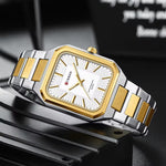 LinkMejor Fashion Rectangular Business Watches for Men Waterproof Luminous Hands Stainless Steel Simple Vintage Quartz Wristwatch