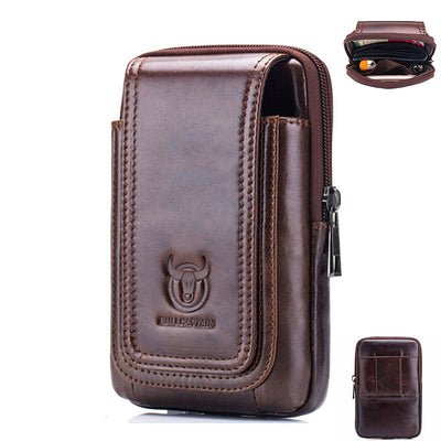 LinkMejor Men's Leather Belt Waist Bag Travel Small Fanny Pack Phone Pouch Multifunctional Male Waist Bag Leather Pouch