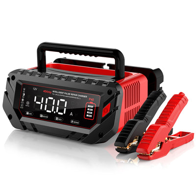 LinkMejor P40 40A  Battery Charger 6V 12V 24V Charger for Lithium LiFePO4 Lead-acid AGM GEL Battery 9-stage Car Motorcycle Charger