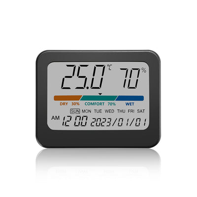 323 Multifunctional Indoor Thermometer with Humidity Gauge Accurate Readings Comfort Indicator Time Date and Week Display Powered by CR2032 Batteries