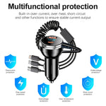 Car Charger 120W Fast Car USB Charger with Built-in Cable Digital Display Car Accessories Power Adapter for iPhone 15 14 13 Pro Max Galaxy S23 S22 Huawei P60