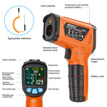 LinkMejor Advanced Infrared Thermometer IRO2C Wide Temperature Range (-50°C to 800°C) Adjustable Emissivity 12-Point Laser Inverted Color Screen HD Backlight Accurate Measurements Ideal for Industrial HVAC and Home Use