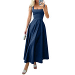 LinkMejor Womens Collect Waist A-Line Sundress Elegant Party Square Neck Tank Dress
