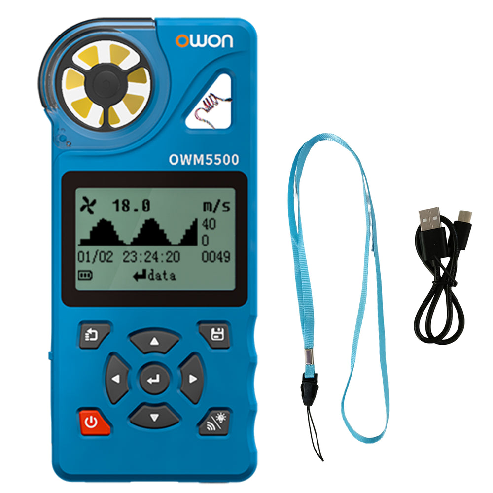 LinkMejor OWM5500 Smart Anemometer 7 Types of Measurements 8000 Sets Data Storage USB Type-C Rechargeable Lithium Battery Energy Efficient APP Remote Control Data Analysis