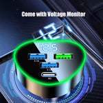 350W 4-Port USB PD Car Charger Adapter 3USB-A+USB-C Fast Charging with Blue LED for iPhone 16 15 14 13 Pro for Huawei Nova Flip for Xiaomi Civi 4 Pro for Samsung Galaxy Z Flip6
